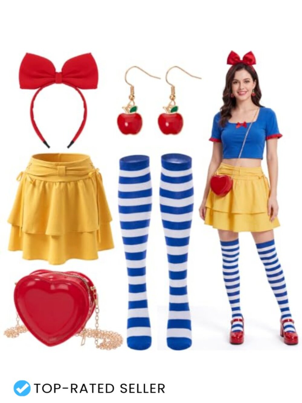 5 Pc Y2K Princess Costume Set Ruffle Skirt Headband Bag Socks